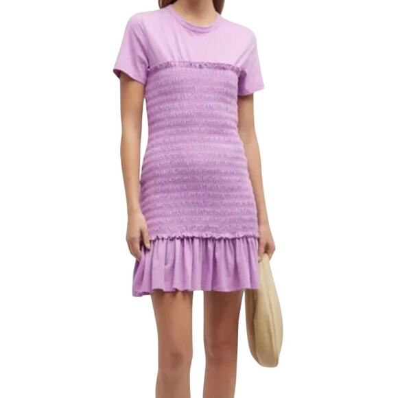 Veronica Beard Dress Tomlin smocked minidress purple size Large L - Picture 1 of 8